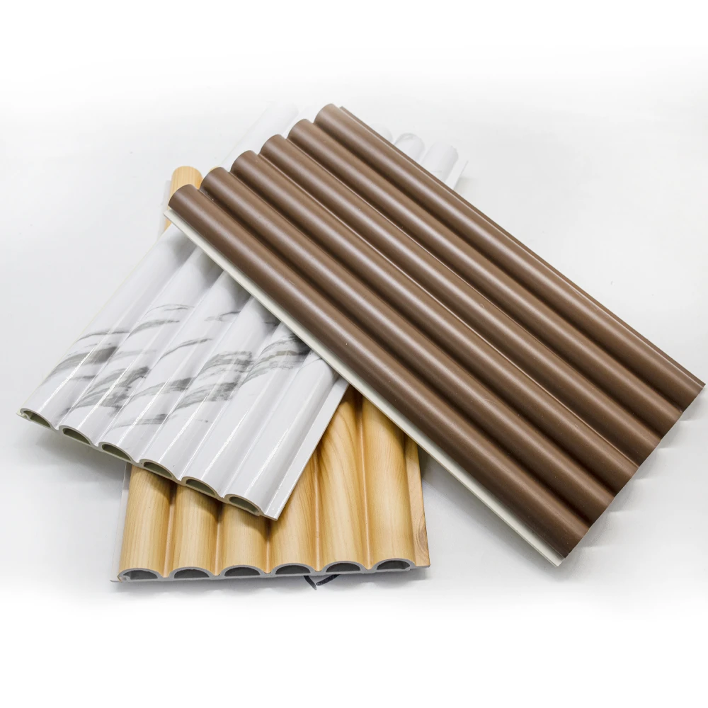 Modern Gold Inlay Marble Texture Fluted WPC Wall Panel Waterproof Eco-Friendly Outdoor Interior Decorative Slat TV Background